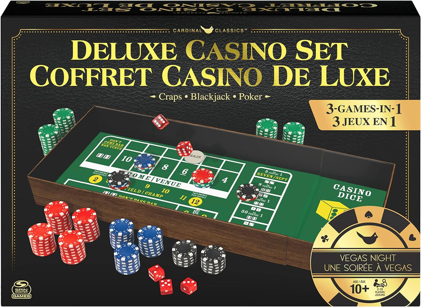 Ensemble de casino de luxe – 3 en 1 – Craps Blackjack Poker – Spin Master Games Modèle # 062266 