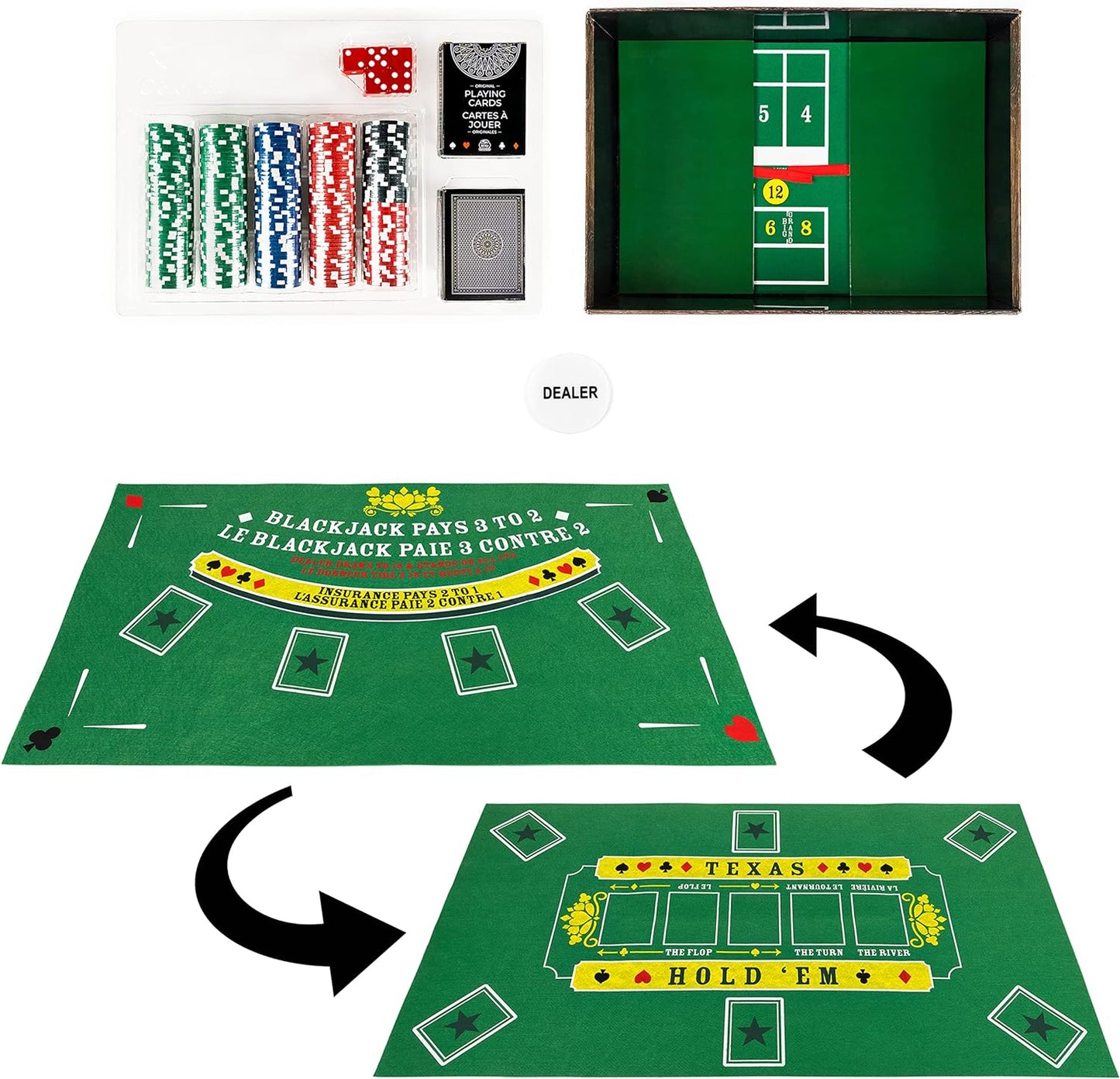 Deluxe Casino Set - 3 in 1 - Craps Blackjack Poker - Spin Master Games Model # 062266