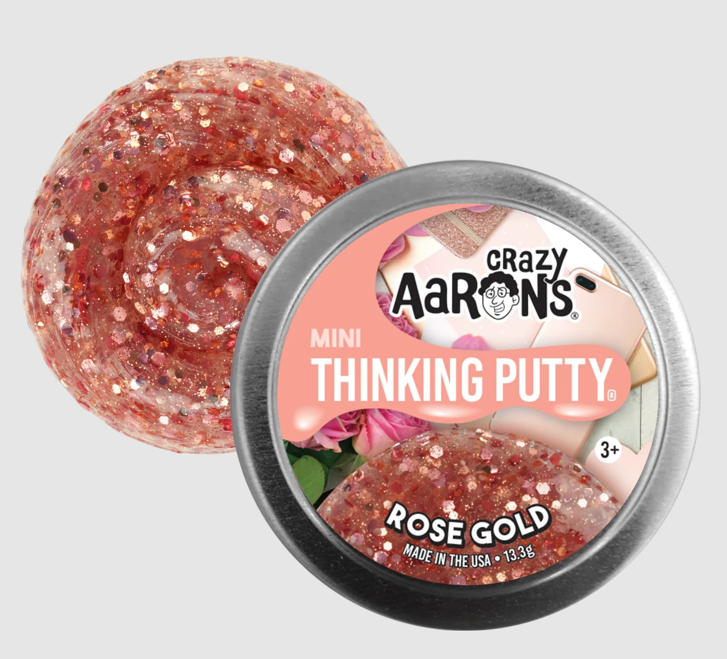 Crazy Aaron's - Or Rose - Thinking Putty - Boîte de 2" 0,46 oz 13,3 g - Mastic de jeu sensoriel non toxique