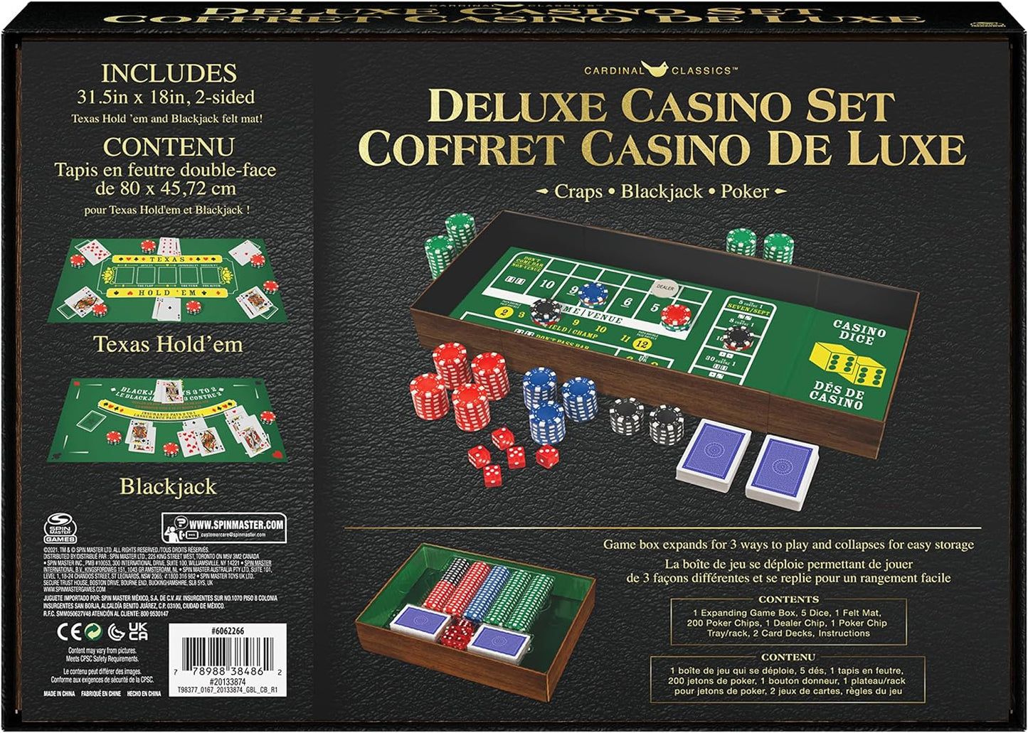 Ensemble de casino de luxe – 3 en 1 – Craps Blackjack Poker – Spin Master Games Modèle # 062266 