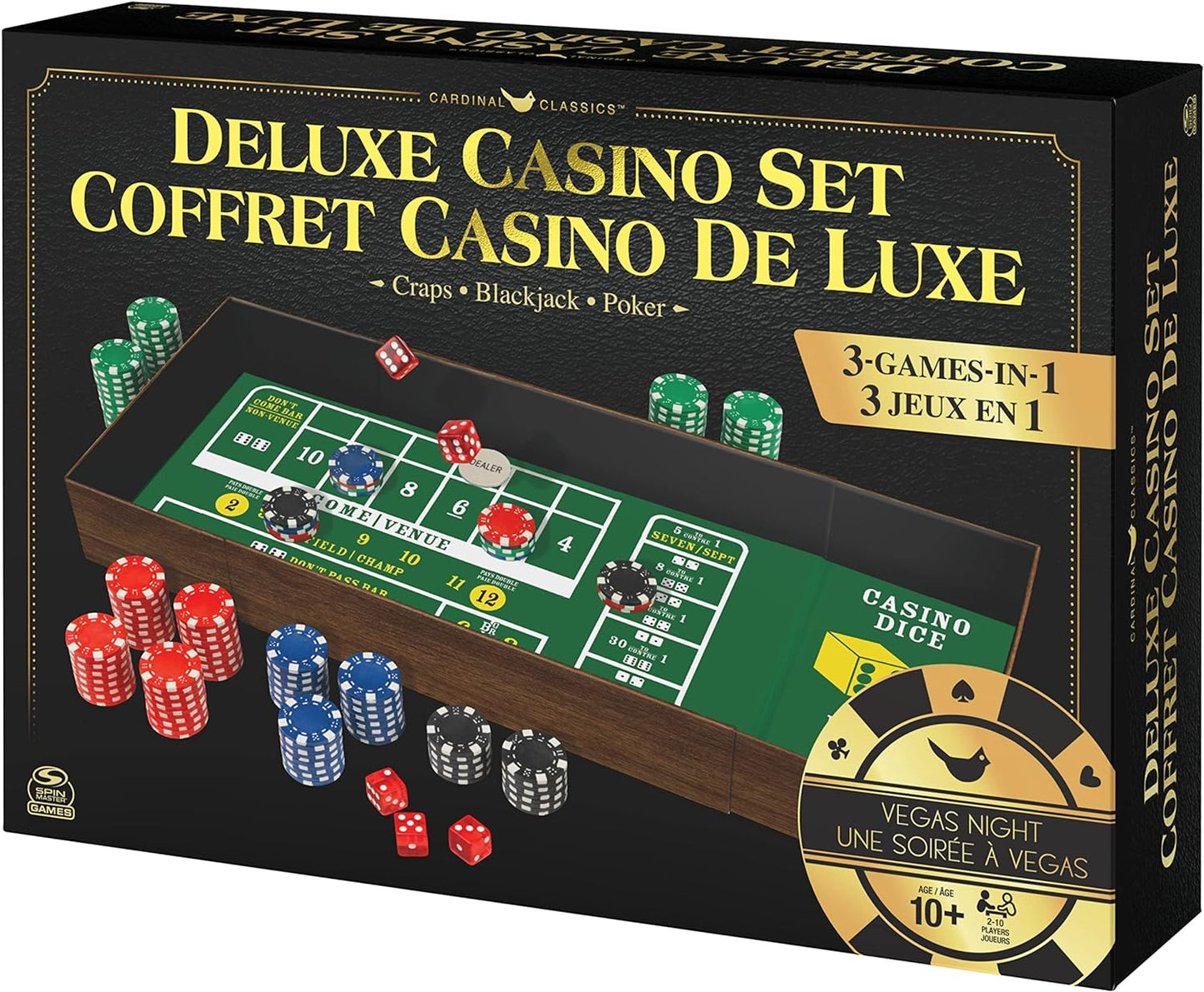 Ensemble de casino de luxe – 3 en 1 – Craps Blackjack Poker – Spin Master Games Modèle # 062266 