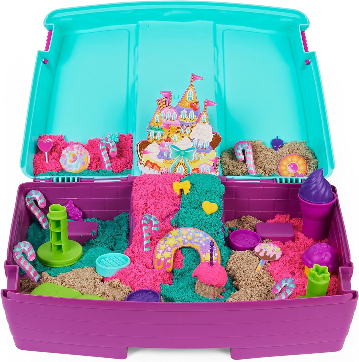 Kinetic Sand - Sandyland - Folding Sandbox -  Made with Natural Sand, Includes Scented and Colored Kinetic Sand