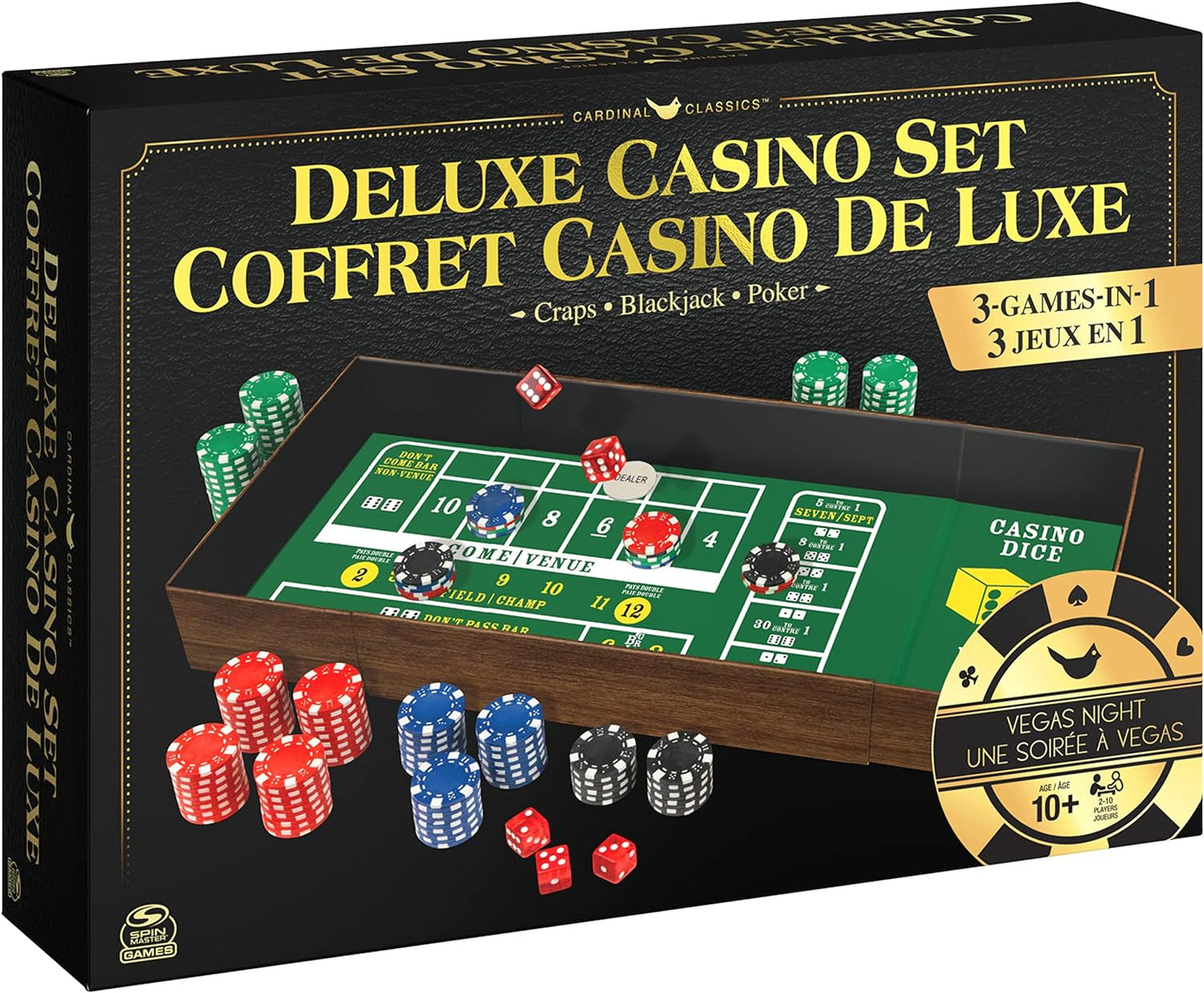 Ensemble de casino de luxe – 3 en 1 – Craps Blackjack Poker – Spin Master Games Modèle # 062266 