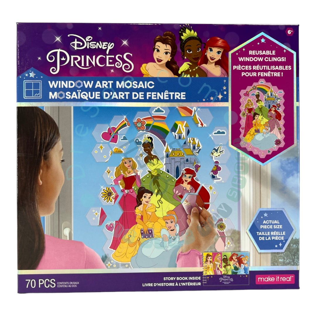 Disney Window Art Mosaic – Disney Princess – 70 pièces, autocollants réutilisables pour fenêtre, enfants à partir de 6 ans