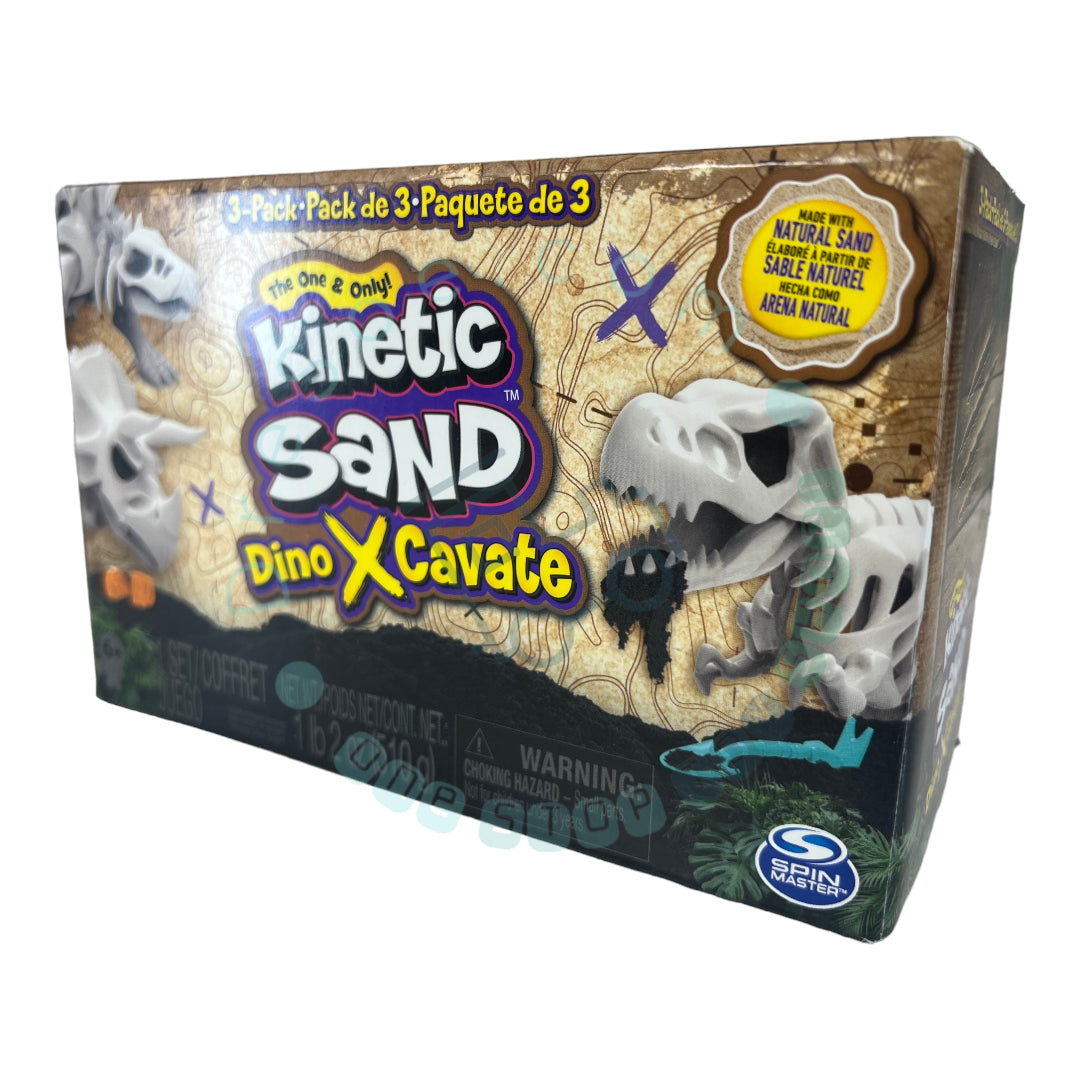 Kinetic Sand Dino XCavate - Paquet de 3 - Fabriqué avec du sable de jeu de sable naturel - Jouet sensoriel