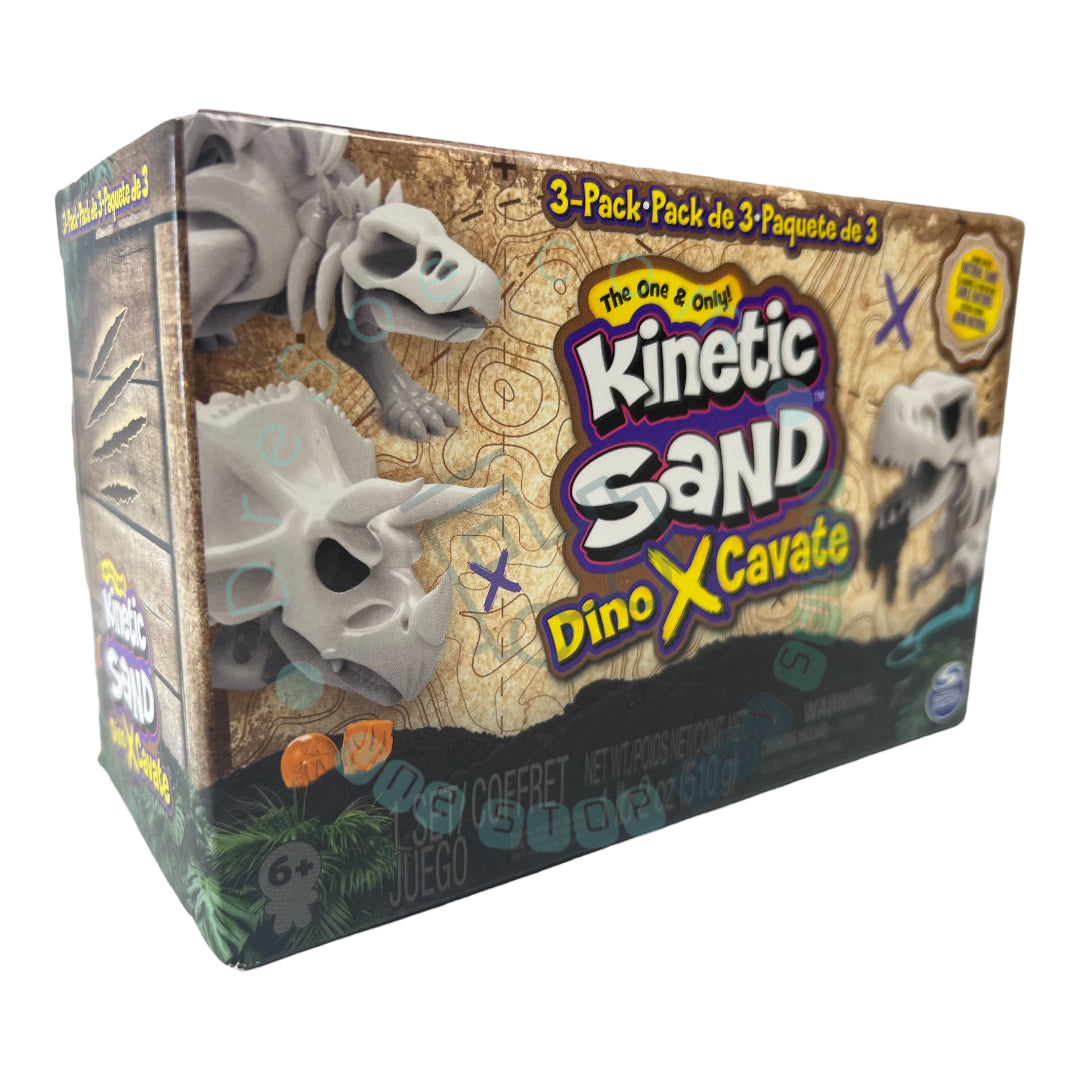 Kinetic Sand Dino XCavate - Paquet de 3 - Fabriqué avec du sable de jeu de sable naturel - Jouet sensoriel