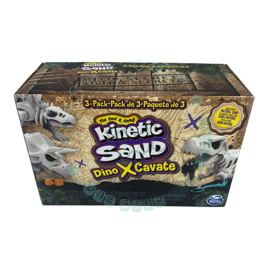 Kinetic Sand Dino XCavate - Paquet de 3 - Fabriqué avec du sable de jeu de sable naturel - Jouet sensoriel