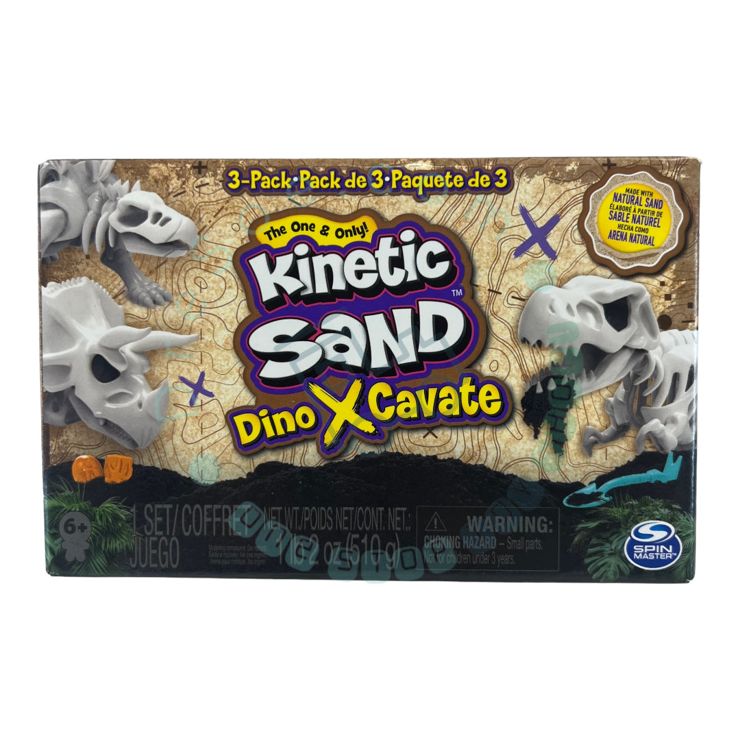 Kinetic Sand Dino XCavate - Paquet de 3 - Fabriqué avec du sable de jeu de sable naturel - Jouet sensoriel